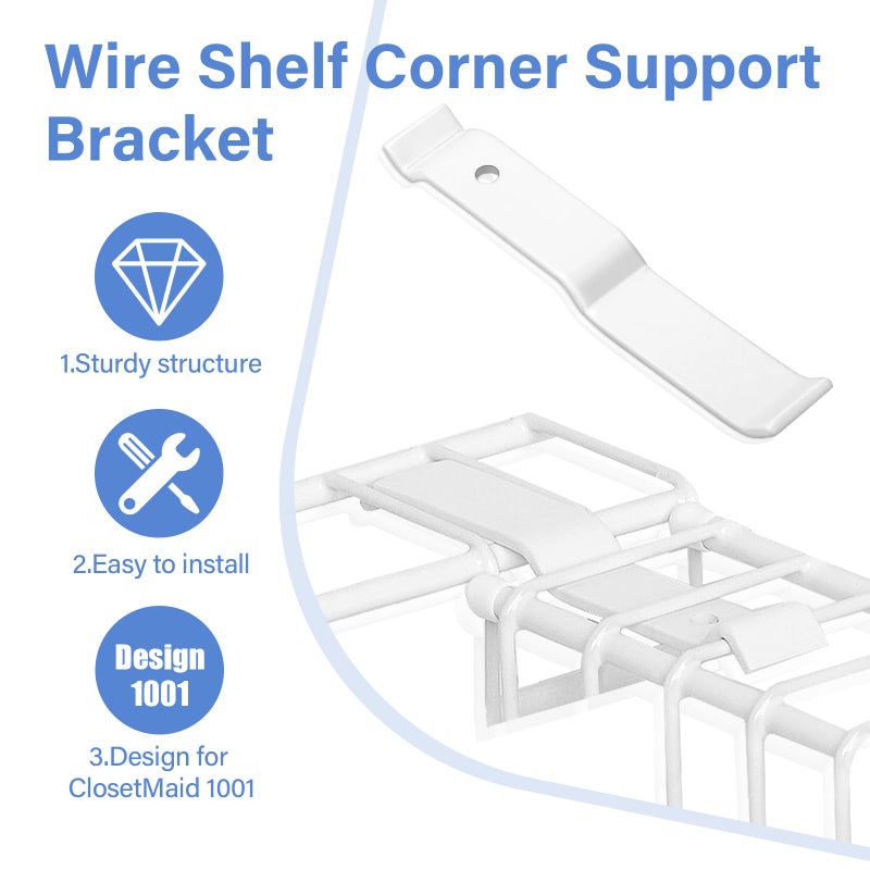 Trdzi White Wire Shelf Corner Support Bracket Replacement for ClosetMaid Shelf - Adjustable Ventilated Wire Closet Shelving Accessories Support Brackets for Wire Shelving Corner Support, 2 Pack - Image 3
